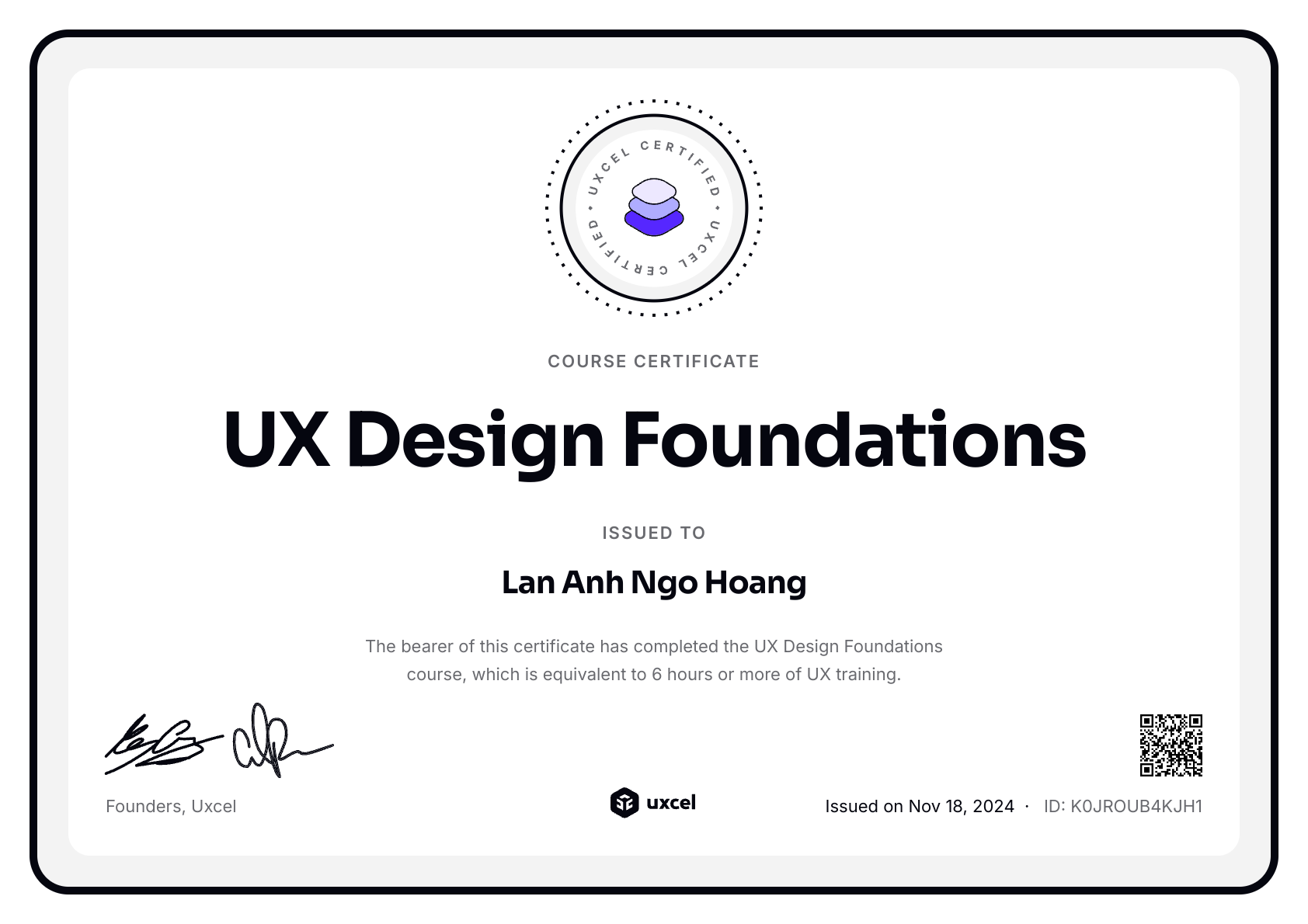 Lan Anh Ngo Hoang's certificate